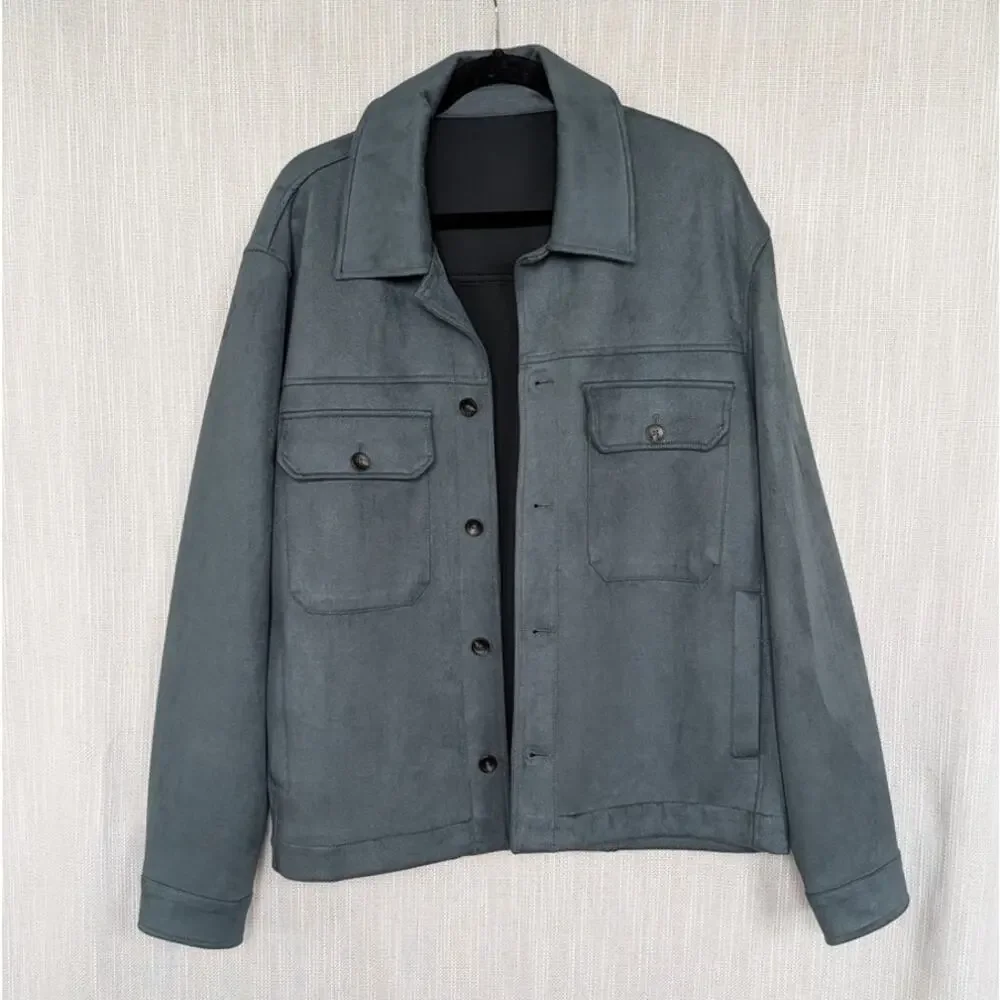 Zara Faux Suede Overshirt Jacket in Turquoise 3046/506 Mens XL Button Front